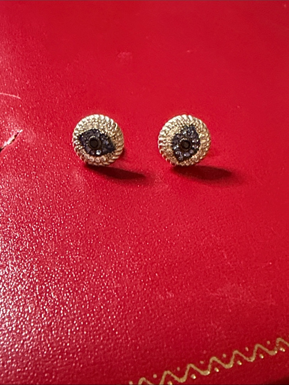 Gold-Tone Round Pavé Stud Earrings with Black Center